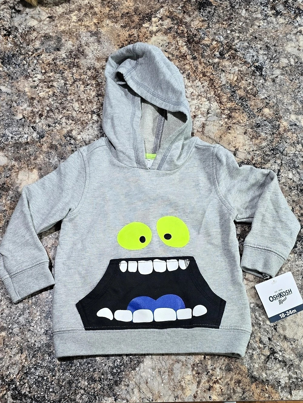 OshKosh B'gosh Monster Graphic Hoodie Gray Baby 18-24M